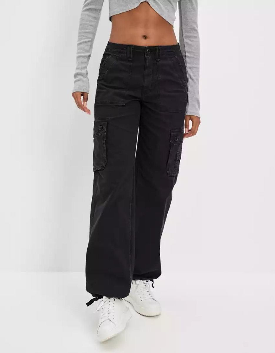 Jean American Eagle AE Snappy Stretch Baggy Cargo Jogger Noir Femme | FJK-32100902